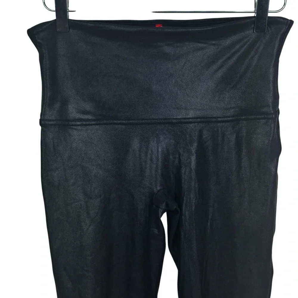 Spanx Faux Leather Black Shimmer Metallic Slimming Leggings Pants Women's XL - Picture 6 of 12